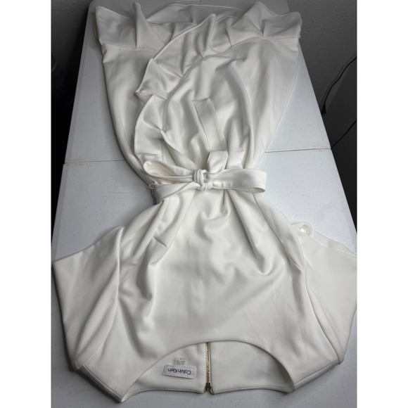 Calvin Klein Dresses & Skirts - Calvin Klein White Ruffle Tie Waist High Low Scuba Dress Size 12 CD8C16XW